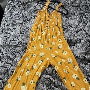 Yellow Floral wide leg shorts romper